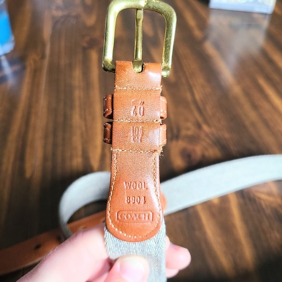 COACH Wool & Leather Belt in Tan Heather w/ Blue & Red Stripes Size 40" (M/L) - Picture 6 of 7